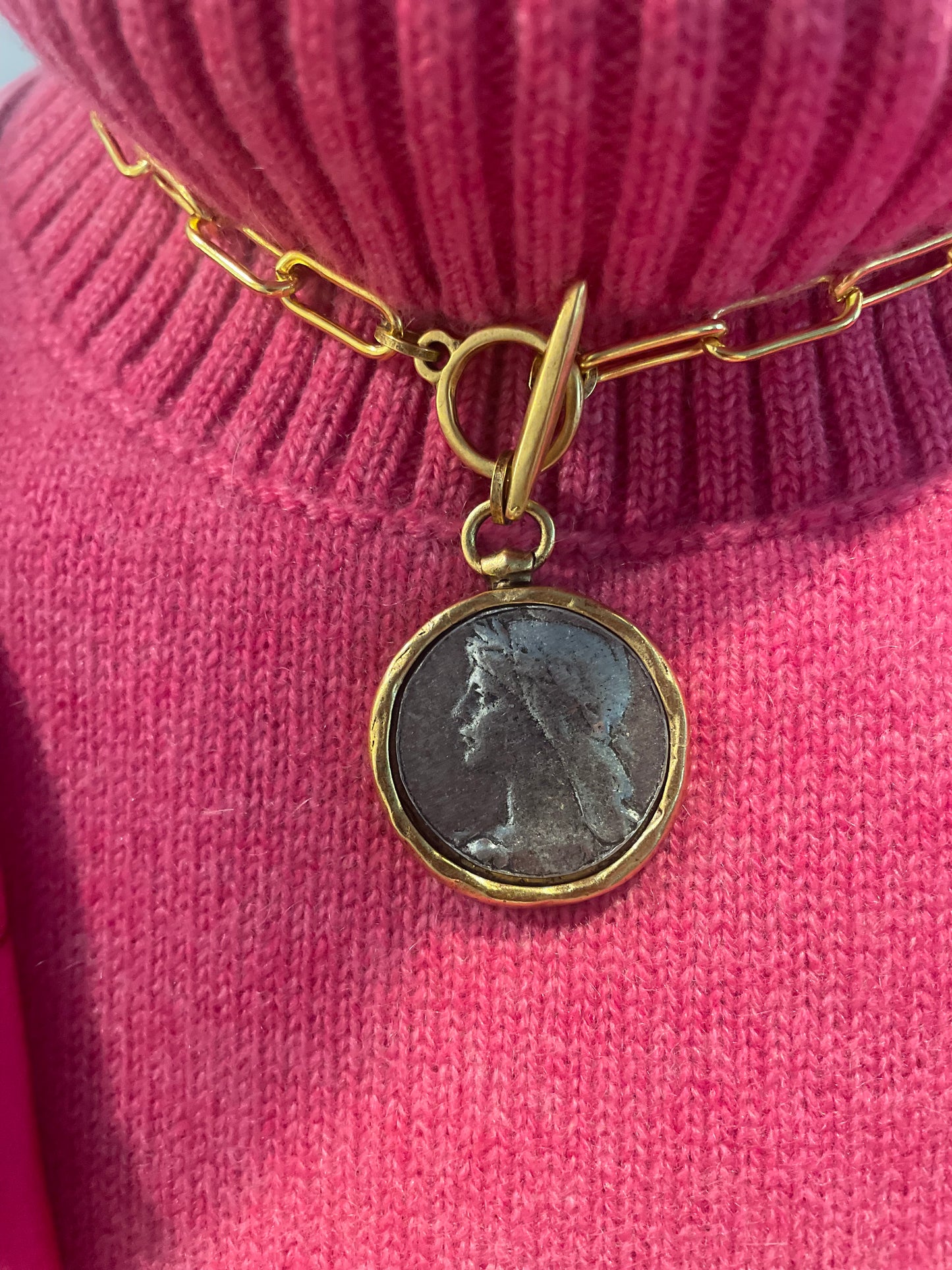 Coin Necklace with Paper Clip Chain