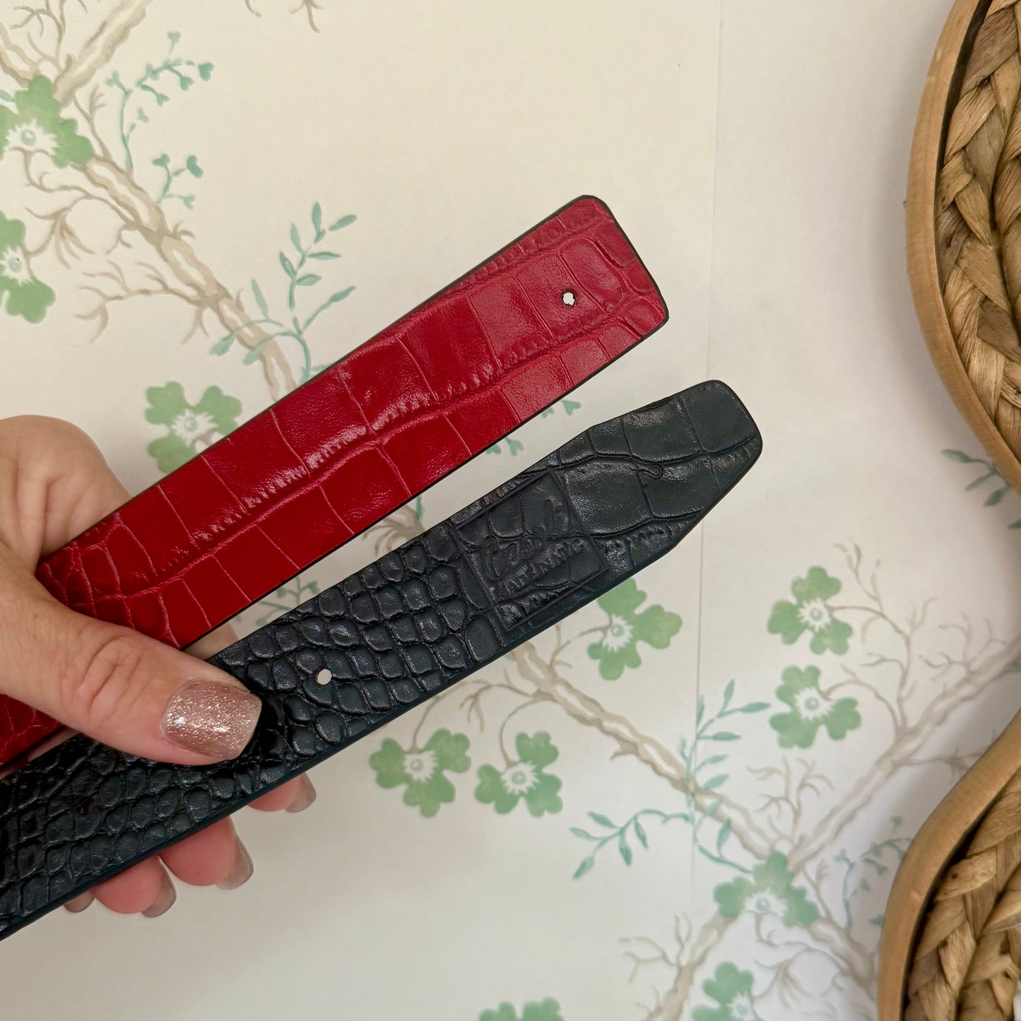 Cesoli Reversible Leather Belt, Black & Red