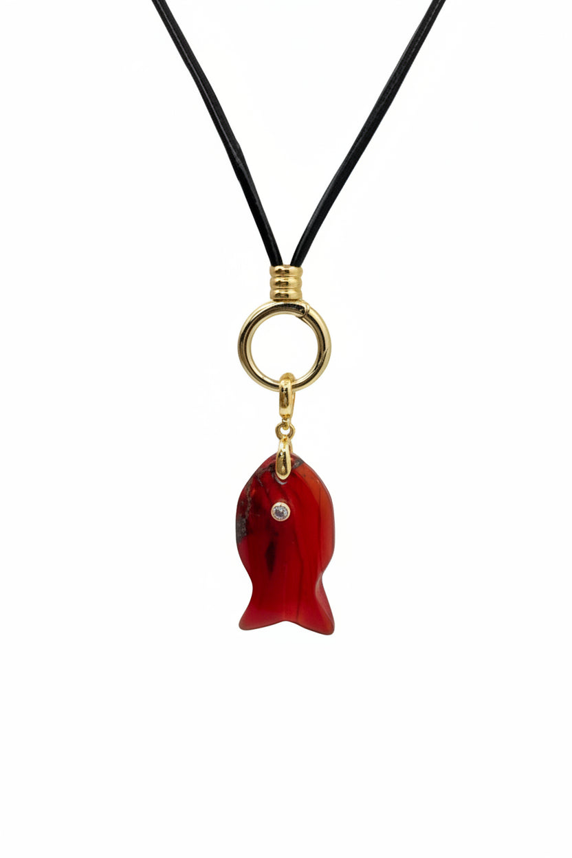XL Gemstone Fish Red Bezel Set Charm