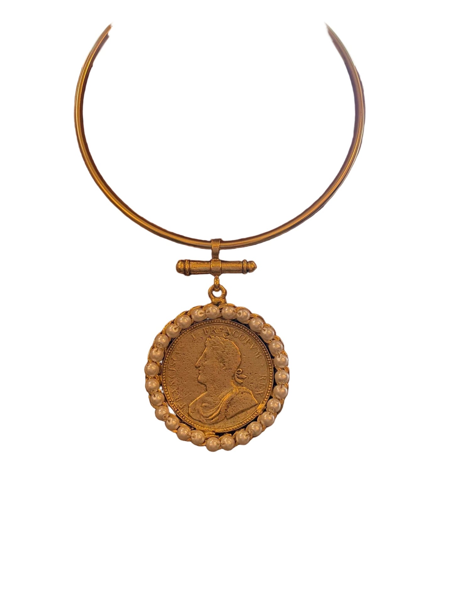 Gold Coin Pearl Cuff Necklace