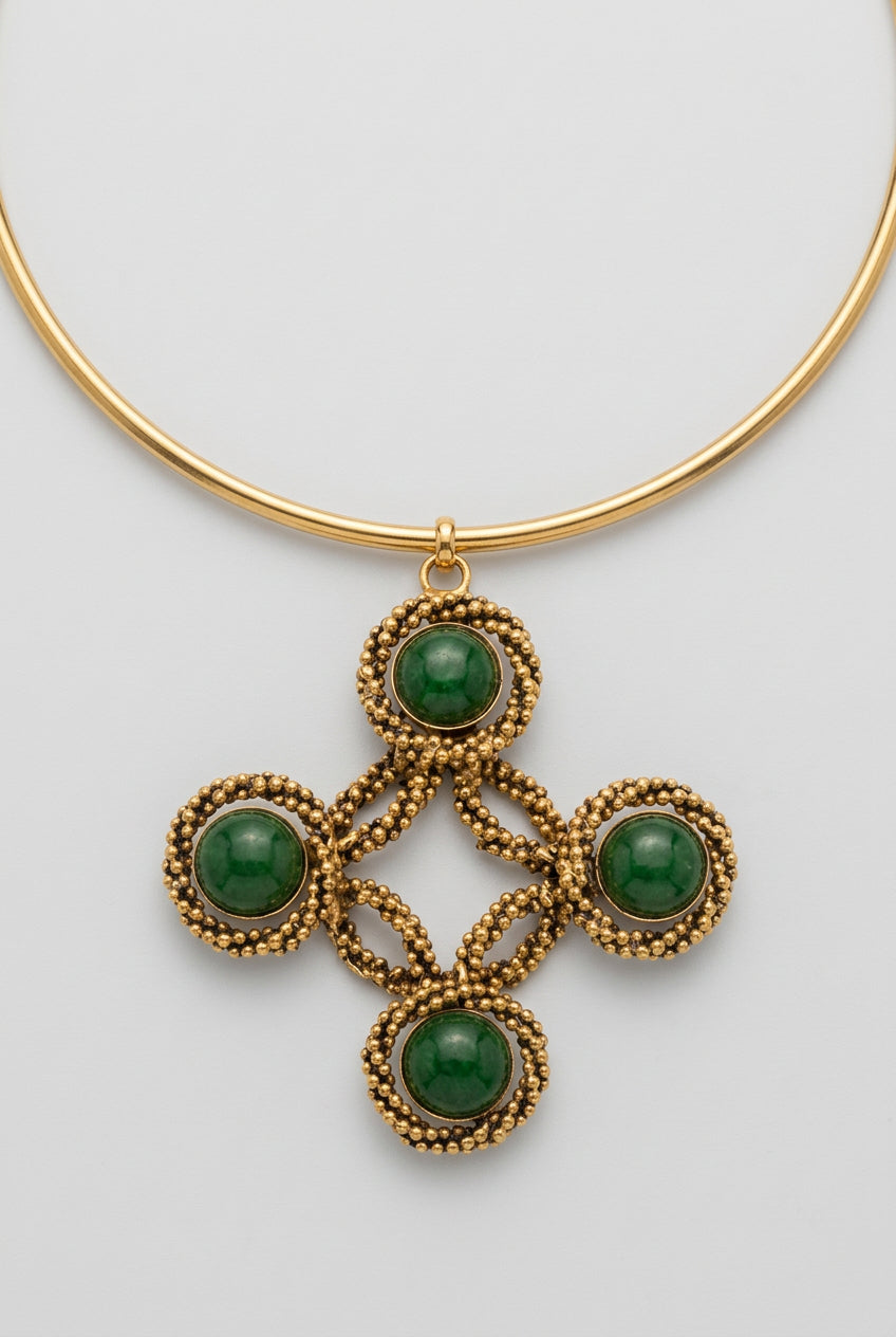 Emerald Cross Statement Collar Necklace