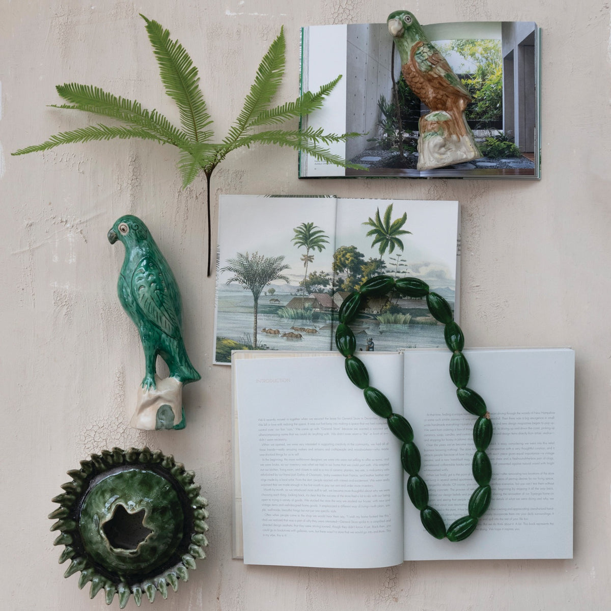 Large Hand-Painted Stoneware Vintage Parrot