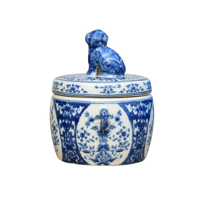 Blue & White Lion Tea Candy Jar