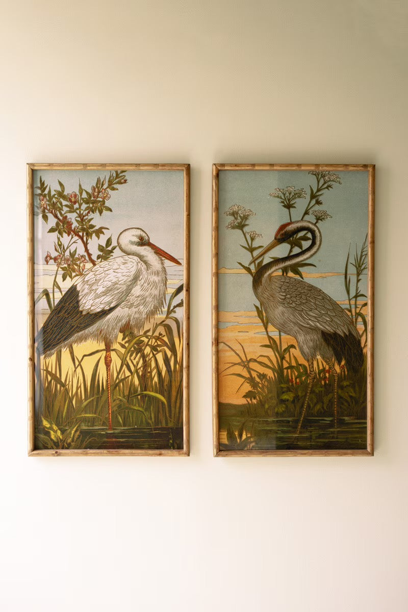 Framed Heron Prints Under Glass Set