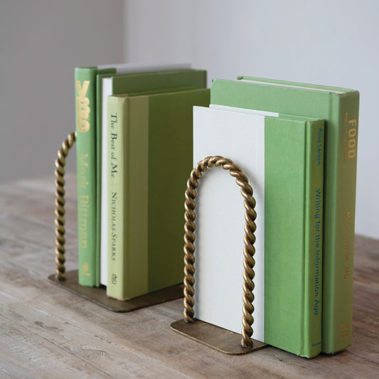 Twisted Metal Arched Brass Bookends Set