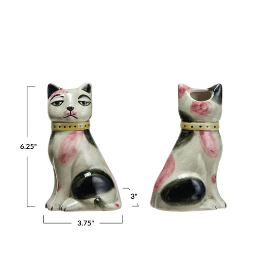 Hand-Painted Stoneware Vintage Reproduction Cat Vase (Each One Will Vary)