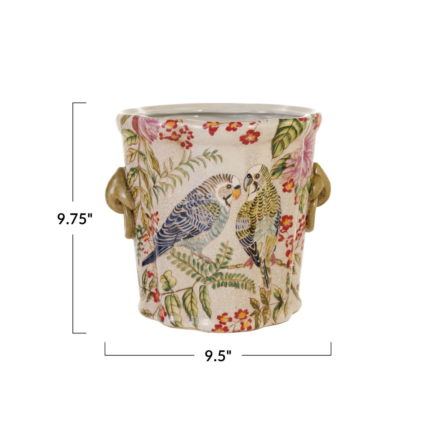 Hand-Painted Stoneware Planter/Vase with Handles (Each Will Vary)