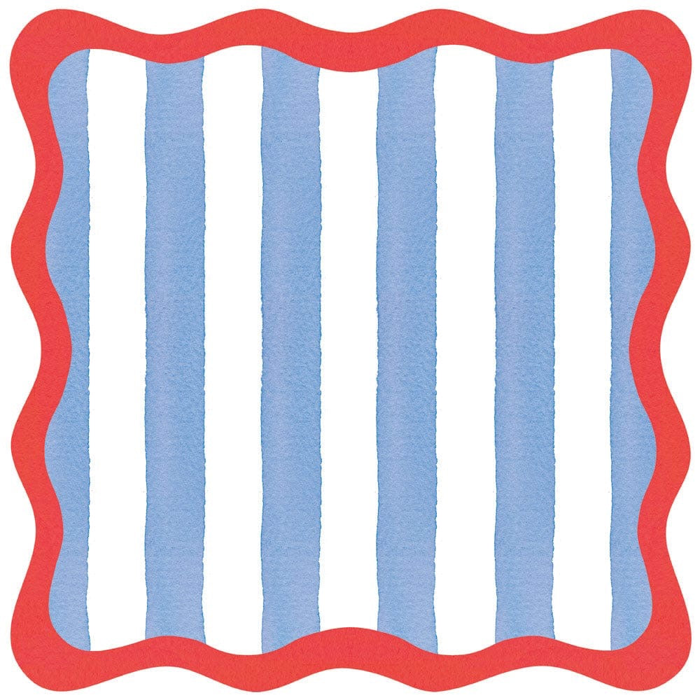 Cafe Stripe Scallop Blue/Red Paper Placemats Die-Cut - 12 per package