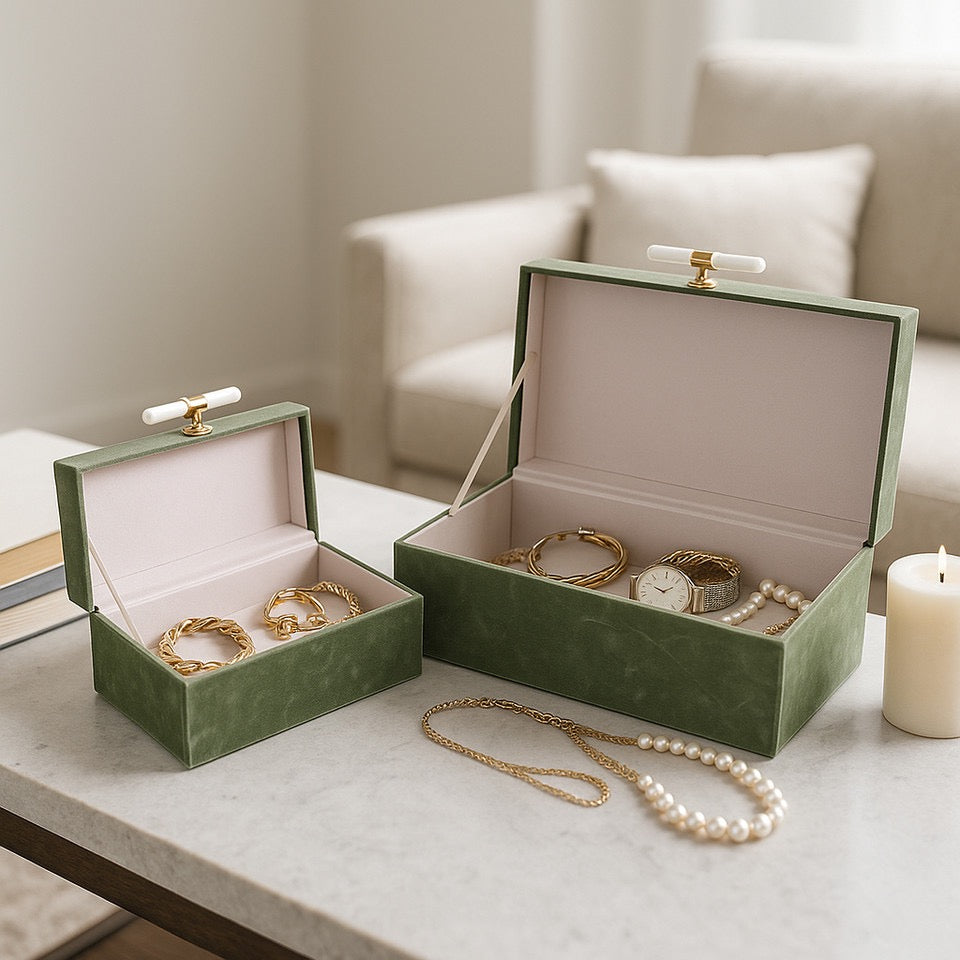 Aubrina Green Suede/Stone Hardware Box (2 Sizes)