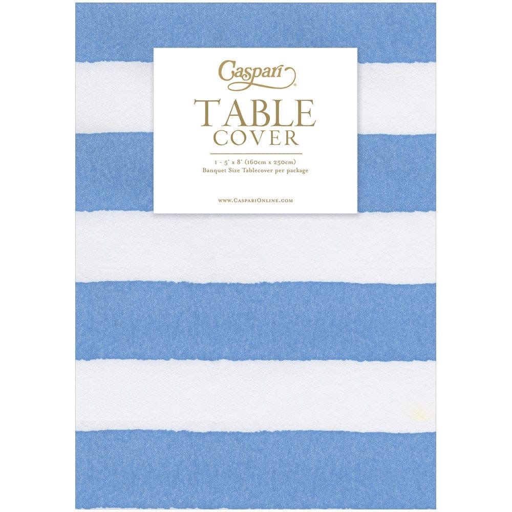 Cafe Stripe Blue Printed Paper Linen Table Cover 5.2' x 8.2' - includes 1 Table Cover