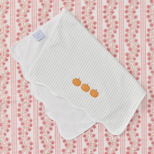 Scalloped Green Stripe Pumpkin Kitchen Towel