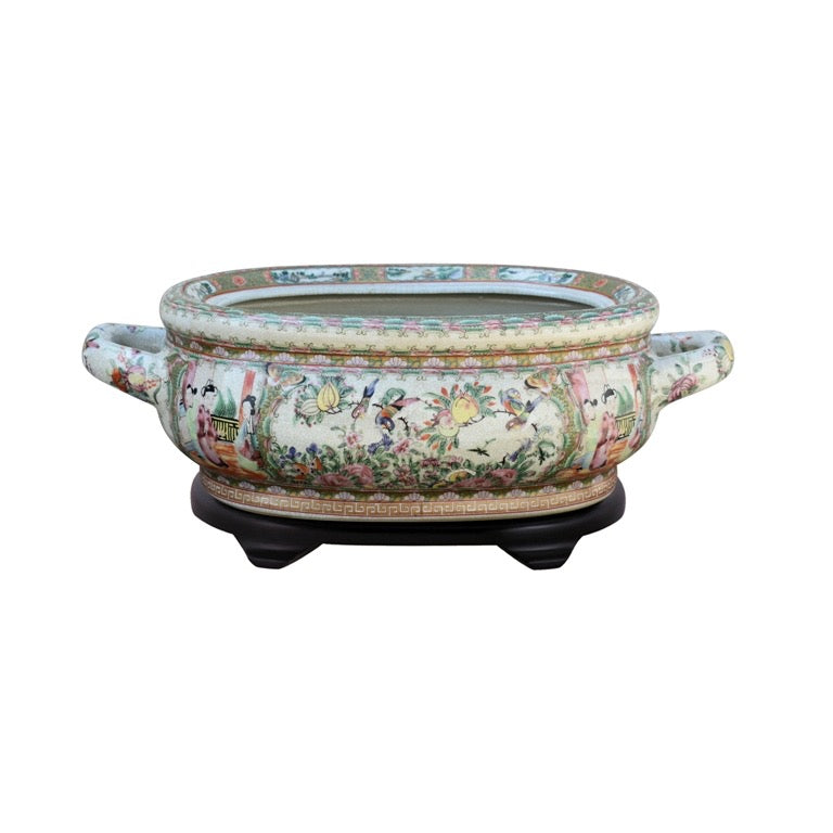 Antiqued Porcelain Rose Medallion Footbath