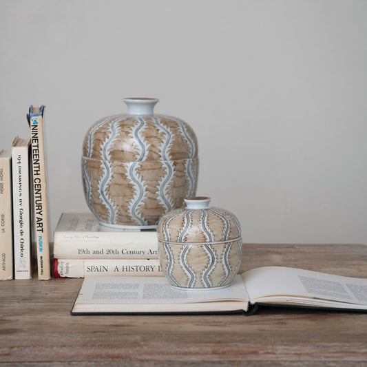 Hand Painted Tan & Grey Decor Jar