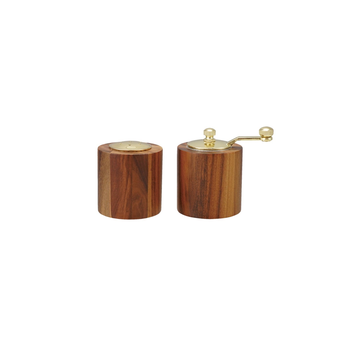 Acacia Wood Salt Shaker & Pepper Mill, Natural & Gold Finish Set