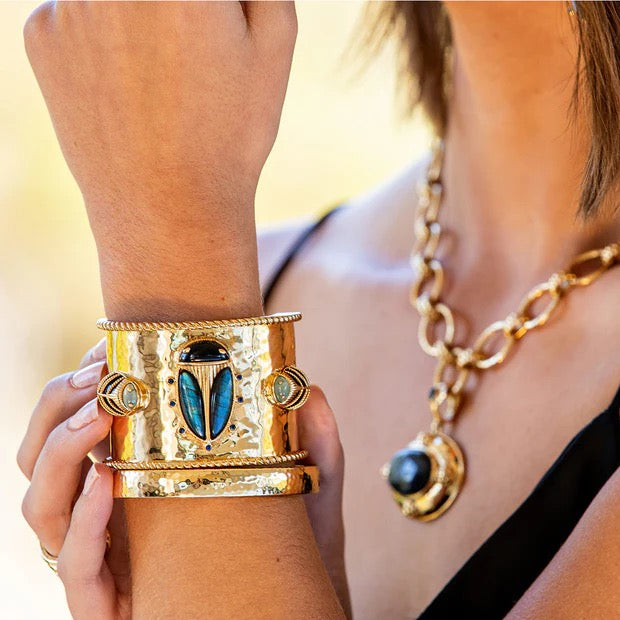 SCARAB Grande Cuff - Blue Labradorite/Black Agate