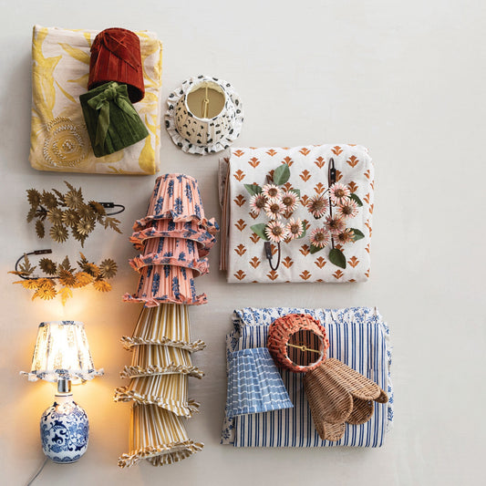 Blue & Natural Cotton Blend Clip-on Mini Lampshade
