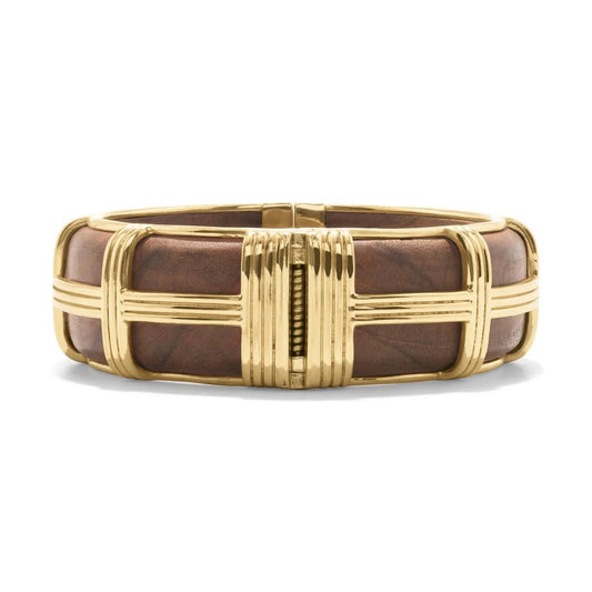Gaia Hinged Bangle in Gold, Teak