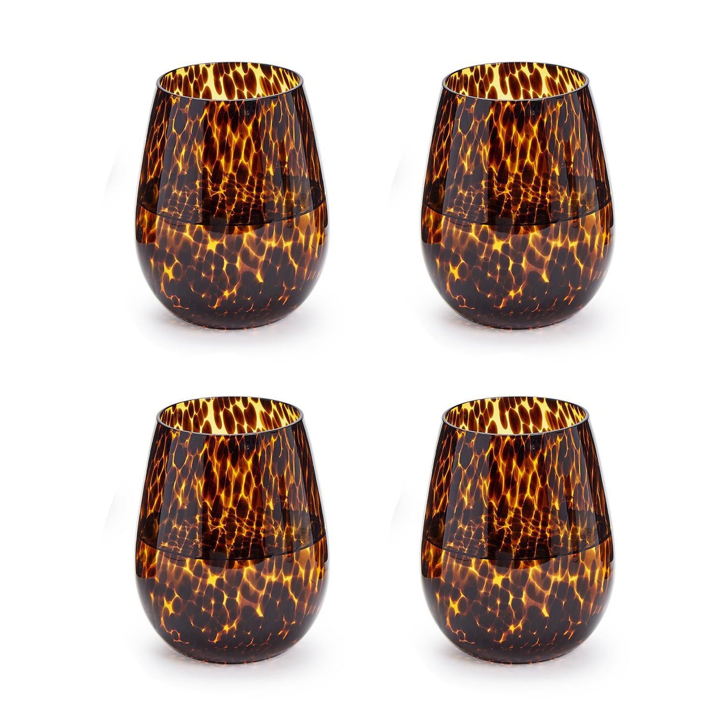 Set of 4 Tortoise Print Stemless Wine Glass