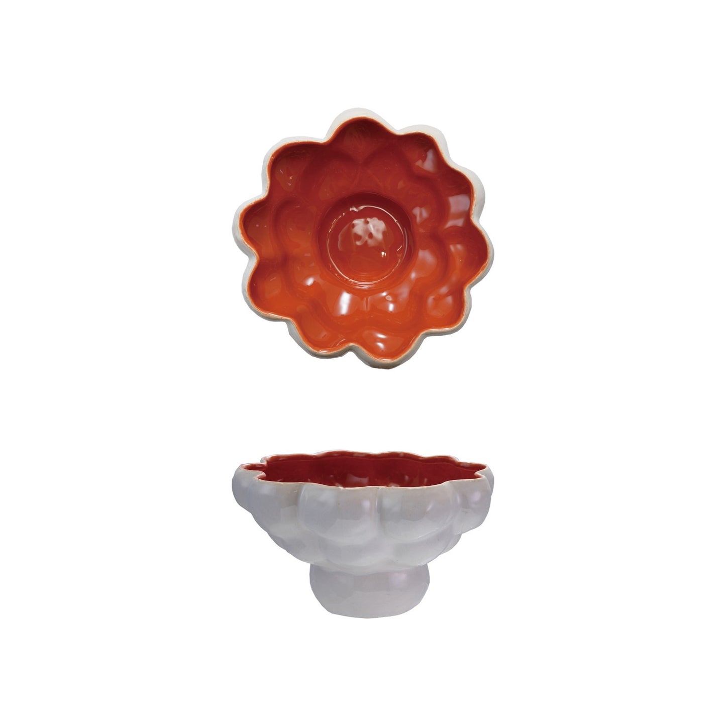 Decorative Formed Stoneware Footed Bowl with Glazed Interior