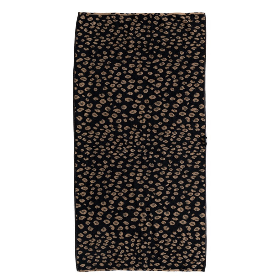 Leopard Print Woven Cotton Terry Bath Towel