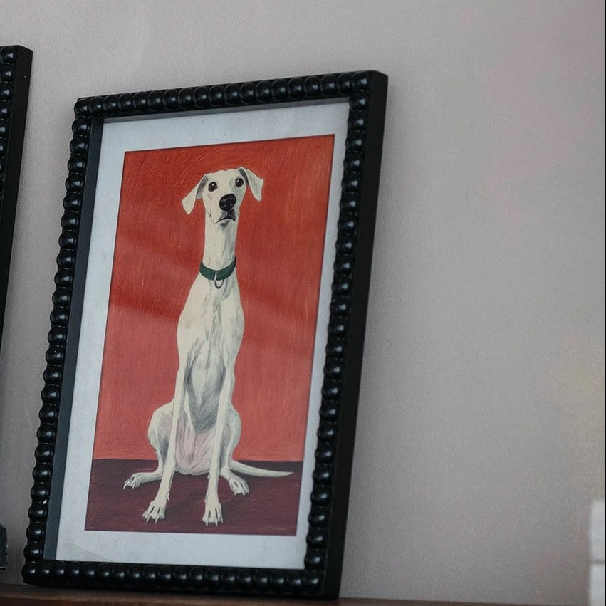 Wood Framed Glass Wall Decor with Dog & Bobbin Frame