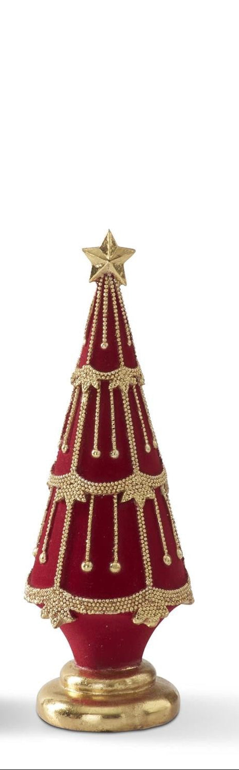 Red Flocked Trees w/Gold Pedestals 2 Sizes