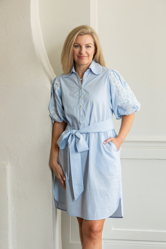 Leslie Dress in Clear Sky Poplin