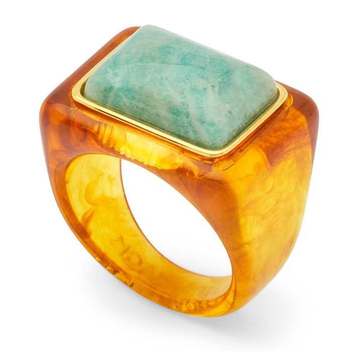 Tortoise Shell Resin Amazonite Ring