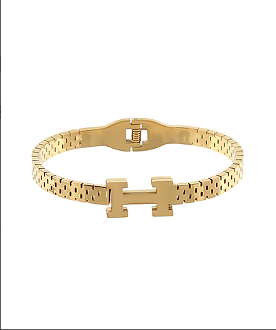Gold H Textured Band Bracelet