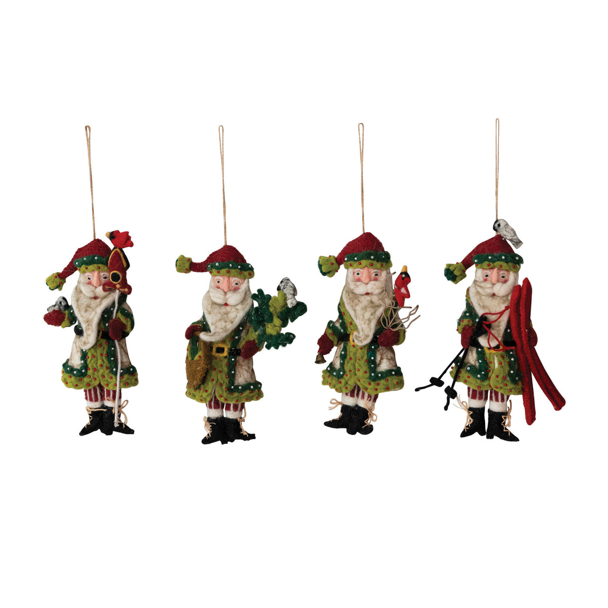 Handmade Wool Felt Santa Ornament with Beads