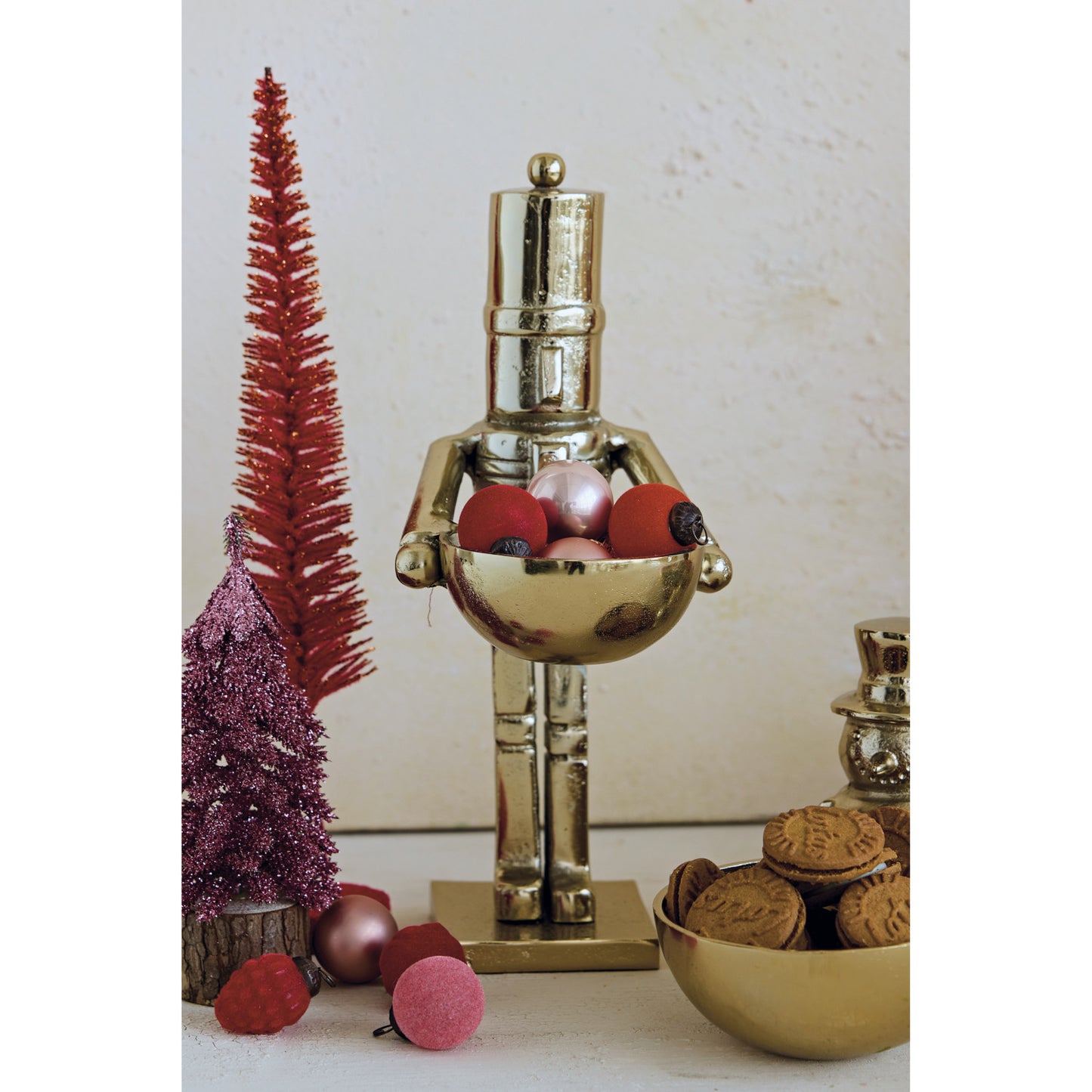 Cast Aluminum Nutcracker Holding Bowl, Gold Finish