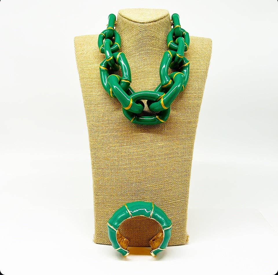 Parker Kennedy - Jewelry Collection - "The Michelle"- Bamboo Link Necklace - Green