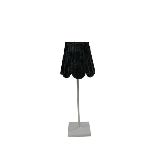 Small Scalloped Black Seagrass Shade for Cordless Table Lamp