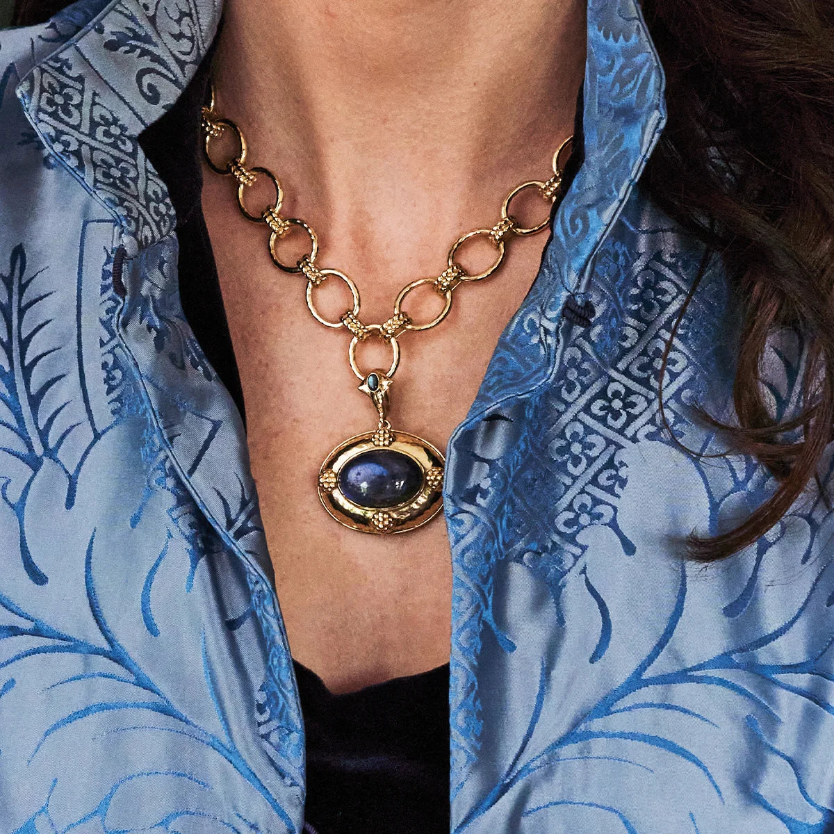 Cleopatra Removable Pendant Necklace, 16"+2" - Blue Labradorite