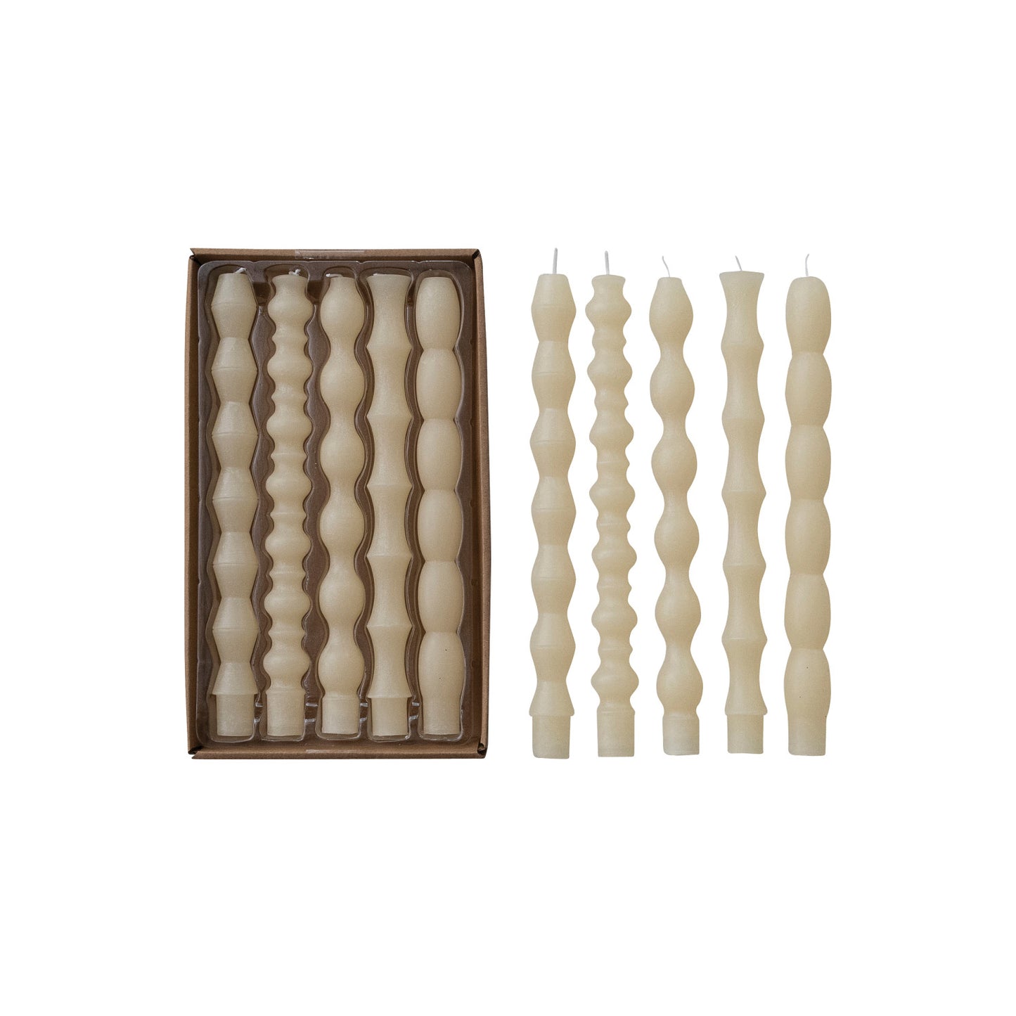 Unscented Taper Candles in Box, Cream Color, Set of 5