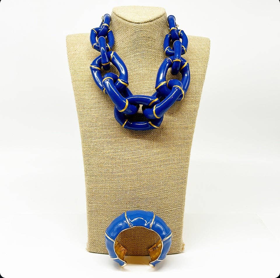Parker Kennedy - Jewelry Collection - "The Michelle" - Bamboo Link Necklace - Blue