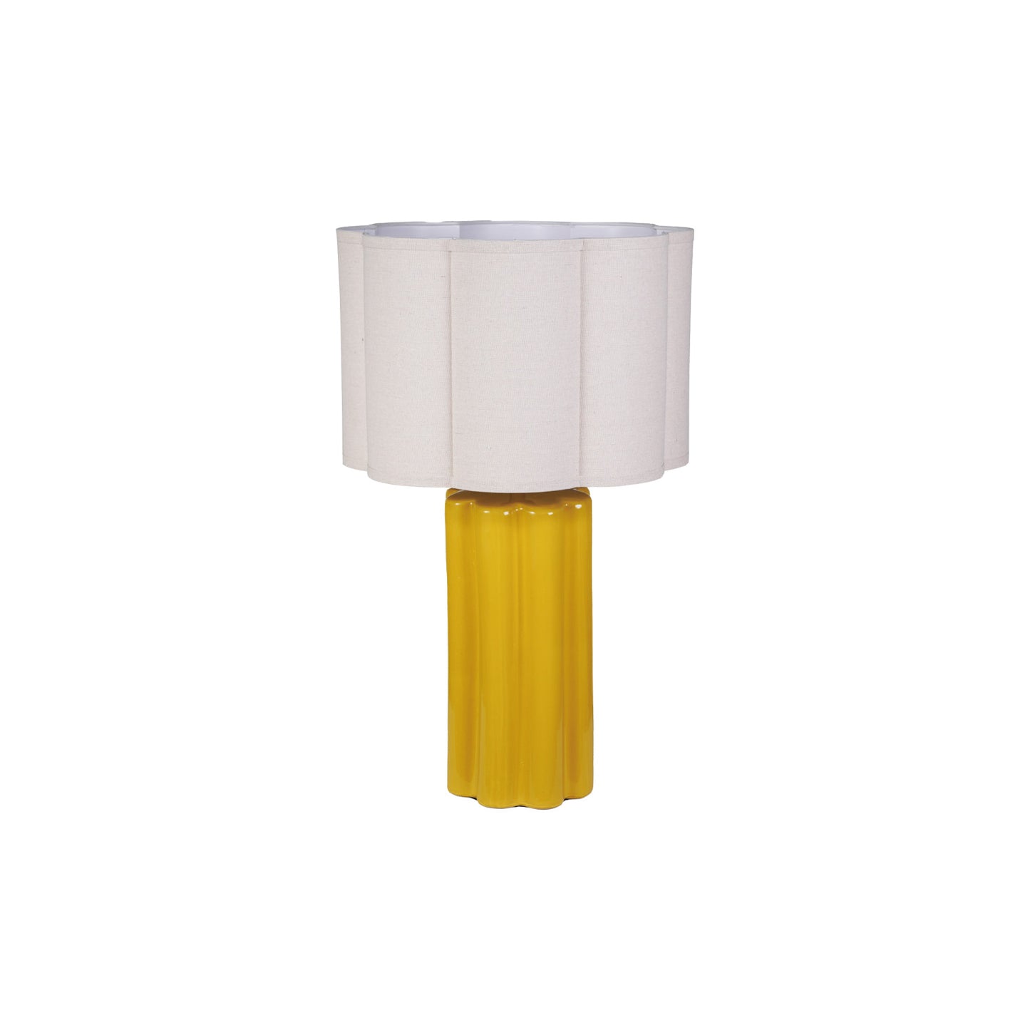 Stoneware Fluted Table Lamp w/ Scalloped Linen Shade & Swivel Neck, Mustard Color