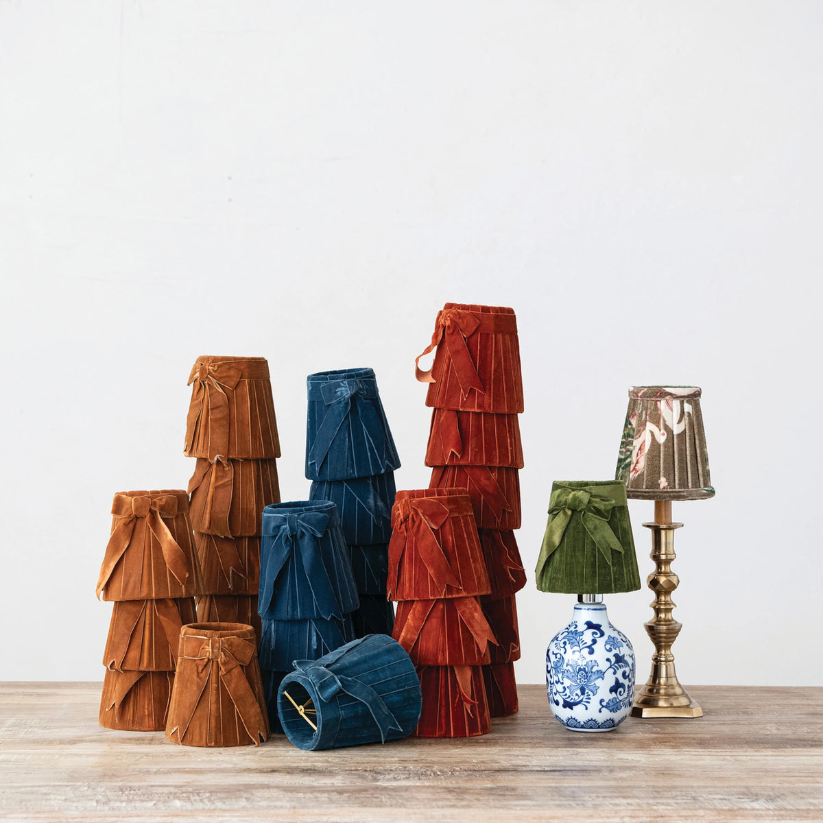 Green Velvet Bow Clip-on Sconce Lampshade