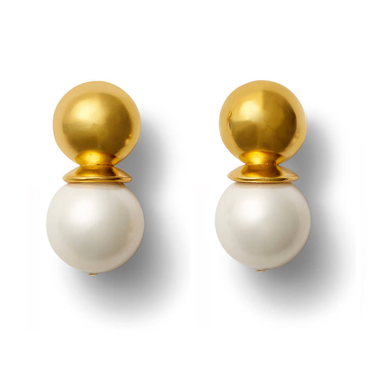 CC & Co by Catherine Canino - Gold Lady Earrings: White mabe mother of pearl