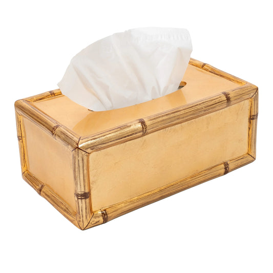 Gold Leaf Bamboo Rectangle Lacquer Tissue Box Cover