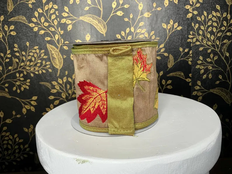 JME Embroidered Fall Leaves Ribbon
