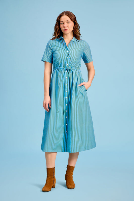 Sutton Dress, Cedar Pinstripe