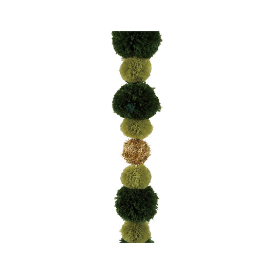 Fabric Pom Pom Garland, Green & Gold Color