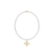 Extends Classic Pearl 3mm Signature Cross 4mm Beaded Gold Charm
