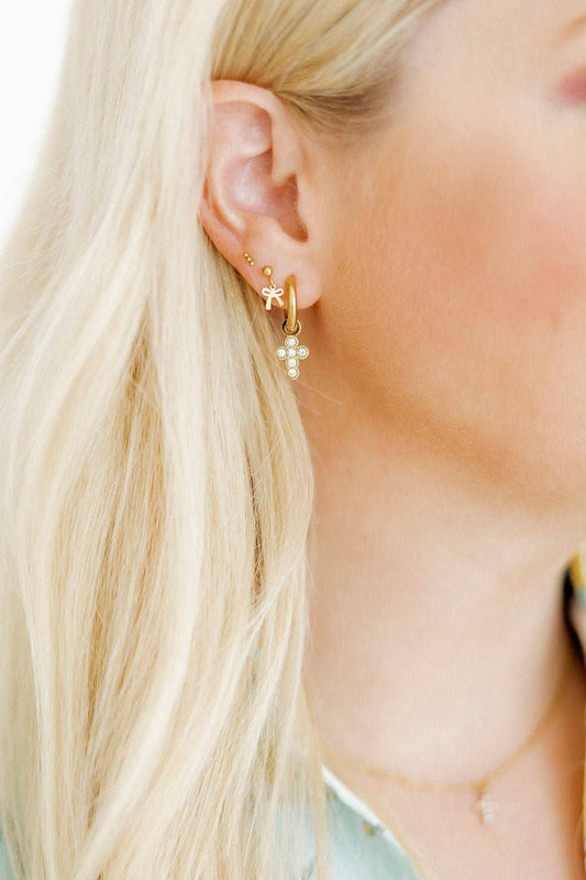 LINNY CO - Huggie Charm Earrings - Esther Cross Clear