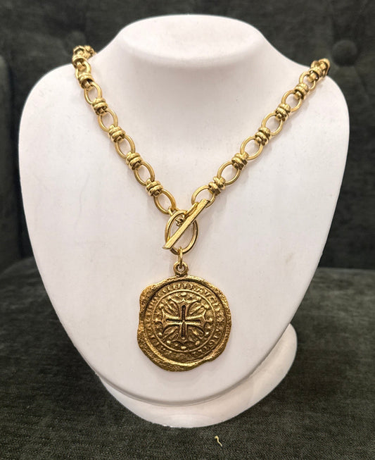 Gold Cross Coin Necklace