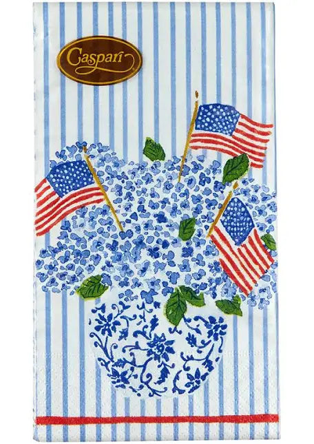 Caspari Guest Napkin/ Flags & Hydrangeas