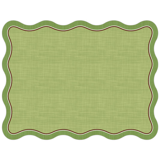 Posh Hand-painted Green Linen Wave Border Placemats