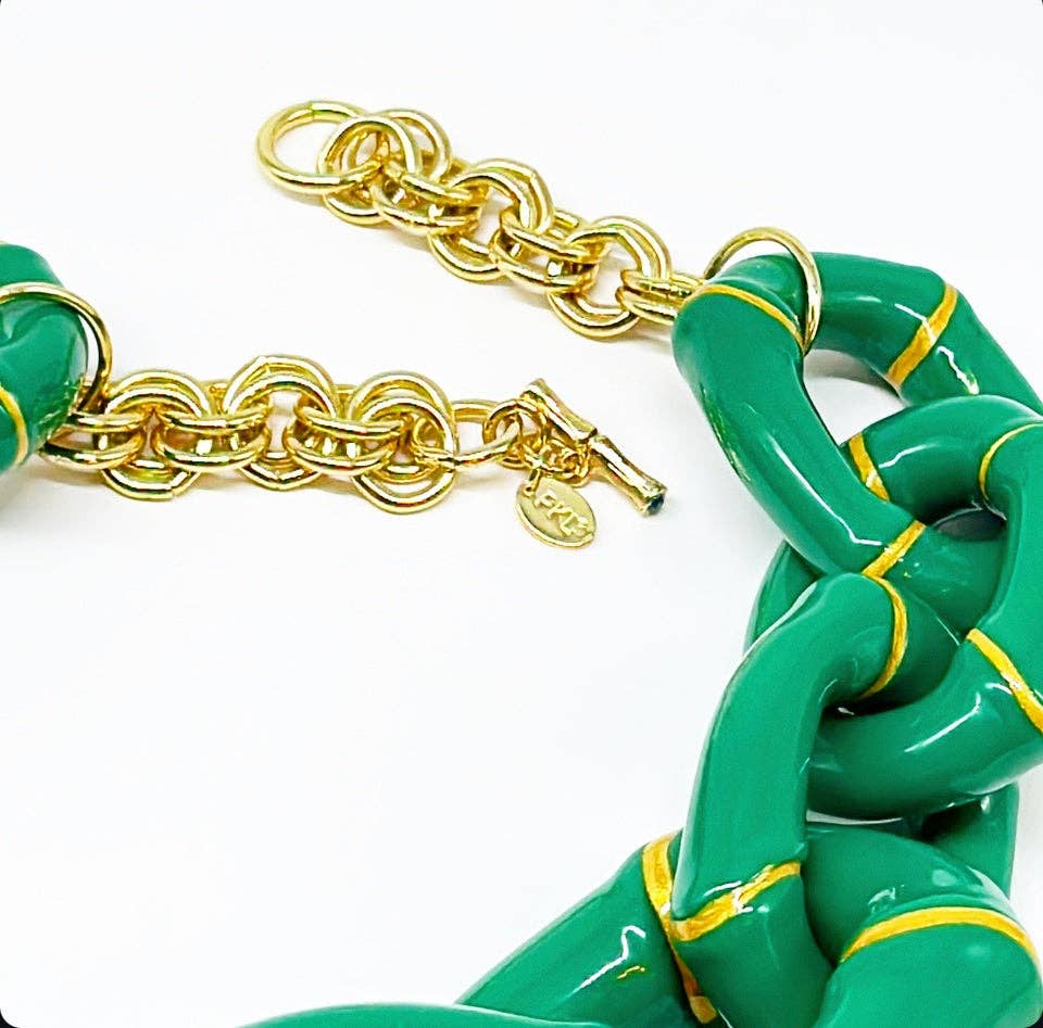Parker Kennedy - Jewelry Collection - "The Michelle"-  Bamboo Link Necklace  - Green