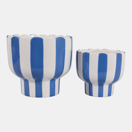 Blue Striped Pedestal Planter (2 Sizes)